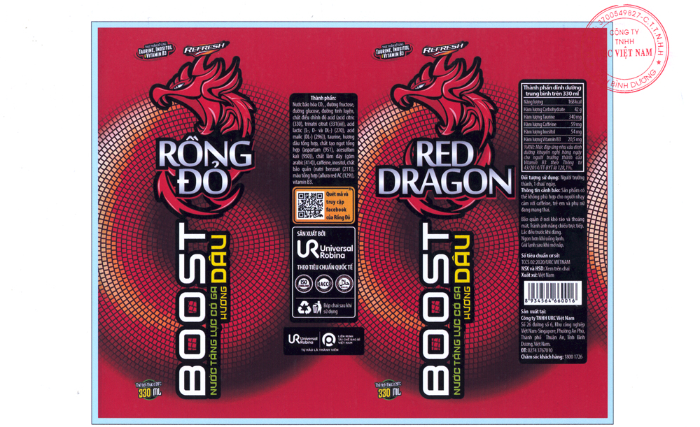 Thực Phẩm Bổ Sung NƯỚC TĂNG LỰC CÓ GA HƯƠNG DÂU RỒNG ĐỎ BOOST